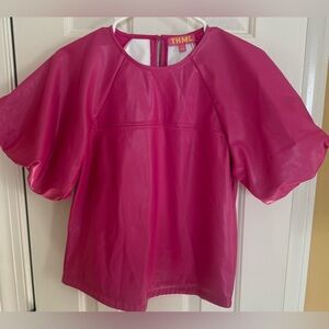THML Pink Faux leather Puff Sleeve top